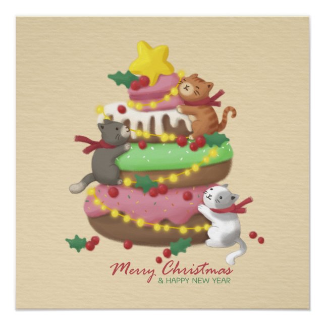 Merry Christmas: Cats & Sweets Illustration Poster (Front)