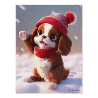 Merry Christmas, Cavalier King Charles Spaniel Dog Poster