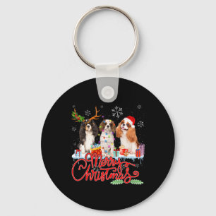 Merry Christmas Cavalier King Santa Reindeer Light Keychain
