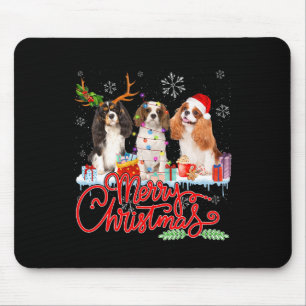 Merry Christmas Cavalier King Santa Reindeer Light Mouse Pad