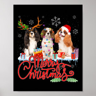 Merry Christmas Cavalier King Santa Reindeer Light Poster