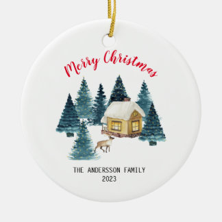 Merry Christmas Celebrate with Joy and Love Ceramic Ornament