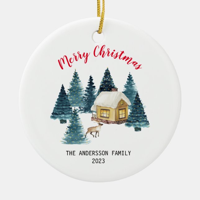 Merry Christmas Celebrate with Joy and Love Ceramic Ornament (Front)