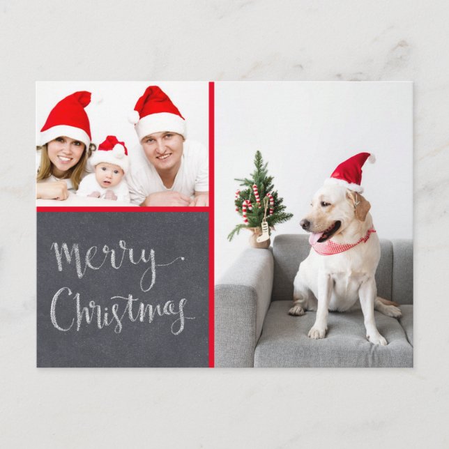 Merry Christmas Chalk Design Double Photo Holiday  (Front)