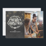 Merry Christmas Chalkboard Corporate Photo Holiday Card<br><div class="desc">Featuring your business name,  photo and holiday message set in stylish typography,  and elegant gold snowflakes on a chalkboard background. Designed by Thisisnotme©</div>