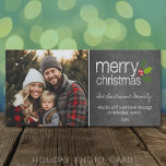 Merry Christmas Chalkboard Holiday Photo Card<br><div class="desc">Customize this with 1 horizontal photo,  the year,  family name and a personal message. Cute holly berries and a chalky finish make this a trendy and modern greeting.</div>
