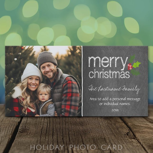 Merry Christmas Chalkboard Holiday Photo Card (Classic Holiday Photo Card)