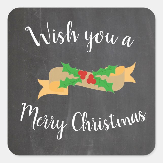 Merry Christmas Chalkboard Letters Square Sticker (Front)