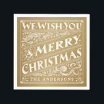 MERRY CHRISTMAS CHALKBOARD PERSONALIZED NAPKINS<br><div class="desc">Ornate chalkboard style Christmas holiday custom postage with elegant retro vintage decorative typography, and fancy art deco swirls in antique gold and white. Contemporary, classic, modern and stylish way to send old fashion warm wishes for happy winter holiday celebrations with trendy rustic and elegant charm. Fancy Christmas Chalkboard Nouveau Collection...</div>