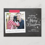 Merry Christmas Chalkboard Postcard<br><div class="desc">Show off your favourite family photo on this budget-friendly Christmas holiday postcard. Don't forget to personalize with a photo,  your names and personal message!</div>