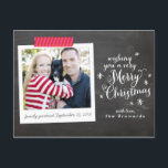 Merry Christmas Chalkboard Postcard<br><div class="desc">Show off your favourite family photo on this budget-friendly Christmas holiday postcard. Don't forget to personalize with a photo,  your names and personal message!</div>