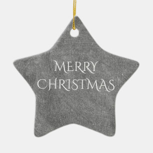 Merry Christmas Chalkboard Typography Black White Ceramic Ornament