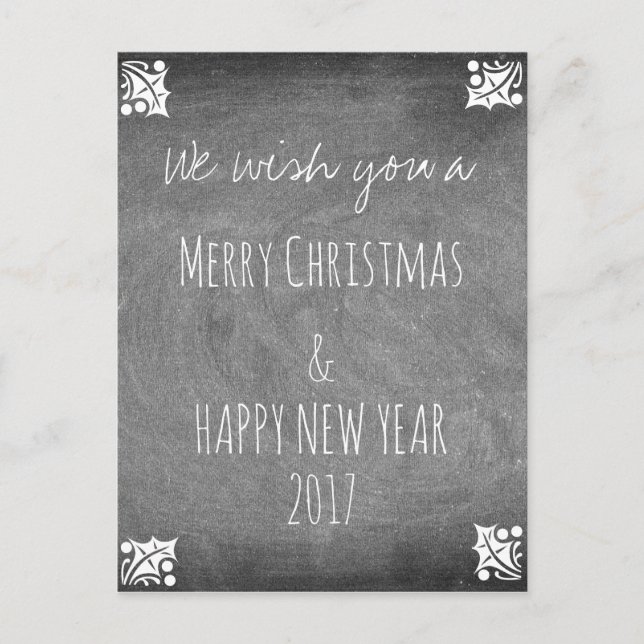 Merry Christmas Chalkboard Typography Holly Holiday Postcard (Front)