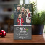 Merry Christmas Chalkboard - Vertical Photo Holiday Card<br><div class="desc">Customize this with 1 vertical photo,  the year,  family name and a personal message. Cute holly berries and a chalky finish make this a trendy and modern greeting.</div>