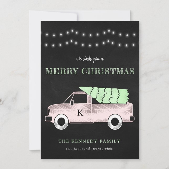 Merry Christmas Chalkboard Vintage Truck Holiday (Front)
