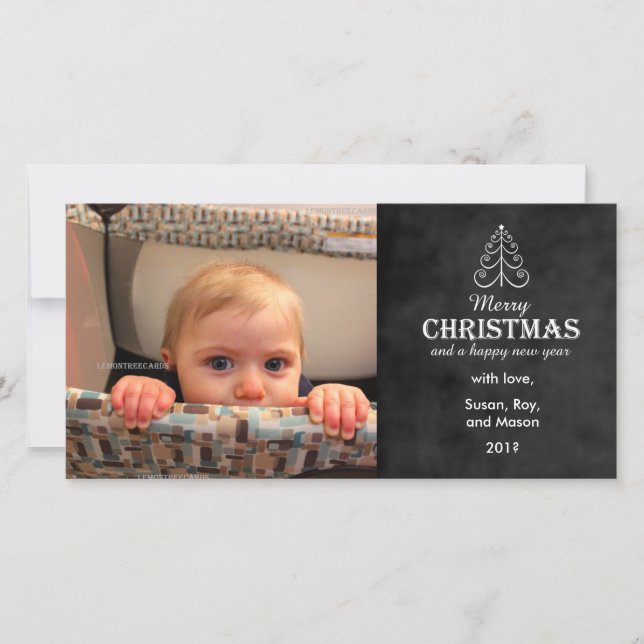 Merry Christmas Chalkboard with tree photo card (Front)