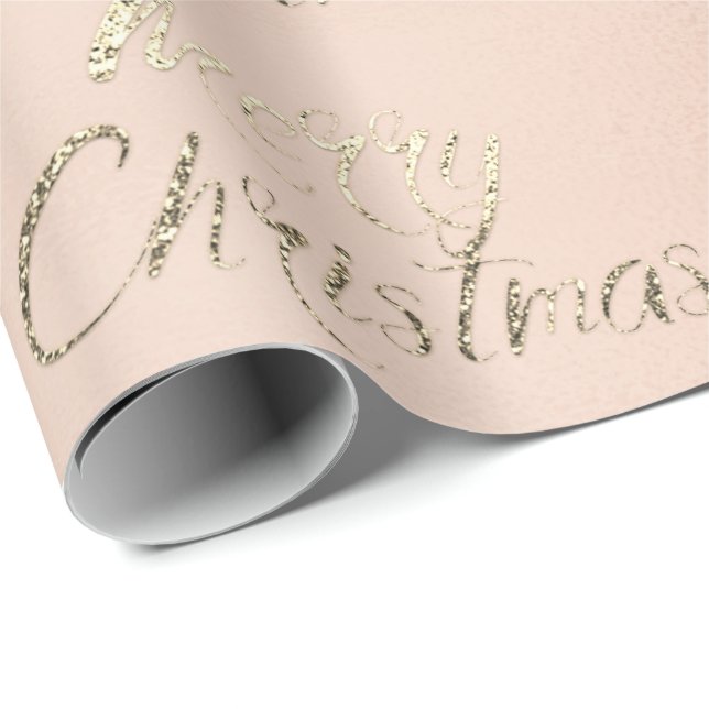 Merry Christmas Champagne Gold Glitter Pink Blush Wrapping Paper (Roll Corner)
