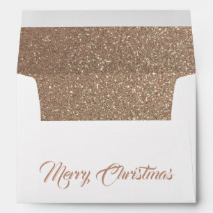 Merry Christmas Champagne Gold Glitter & White Envelope