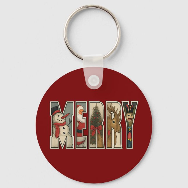 MERRY – Christmas Character Letter Art Keychain (Front)