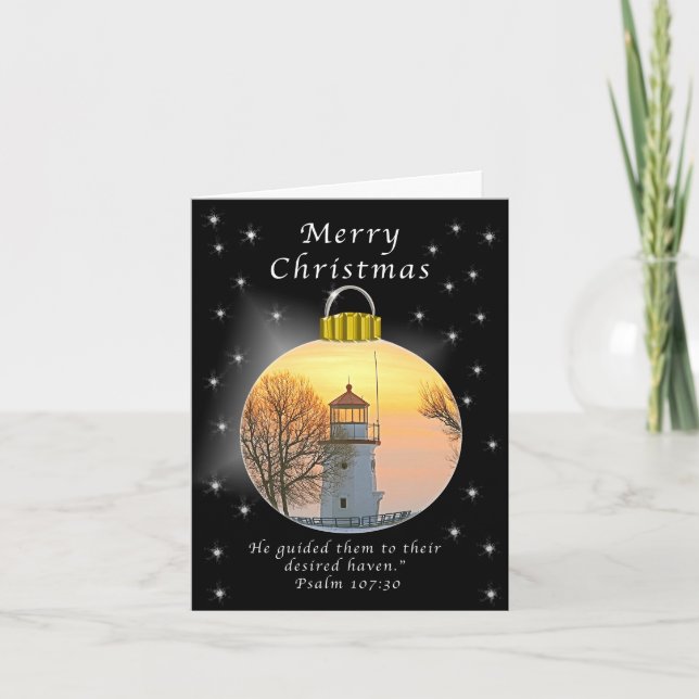 Merry Christmas Cheboygon Lighthouse Holiday Card (Front)
