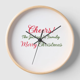 merry christmas cheers add family name text photo clock