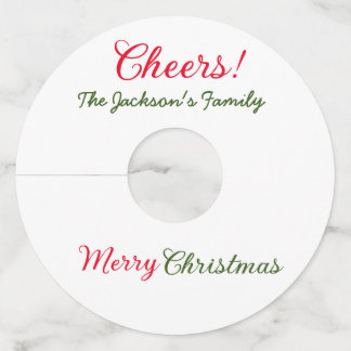 merry christmas cheers add family name text photo wine glass tag