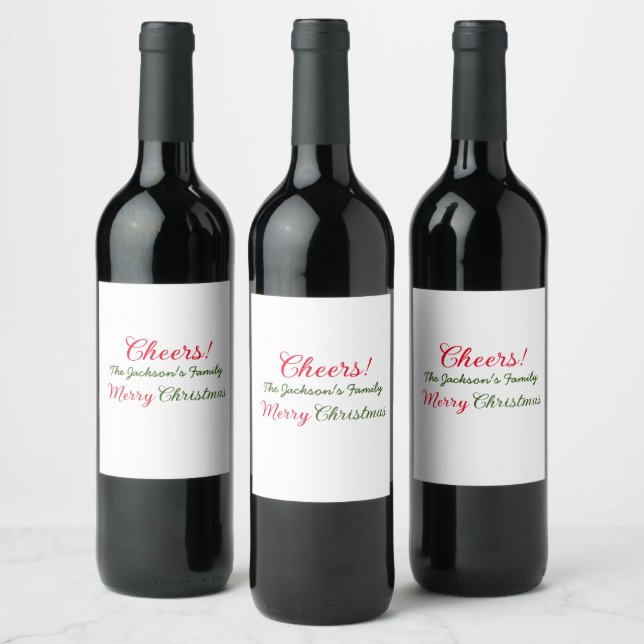 merry christmas cheers add family name text photo  wine label (Bottles)