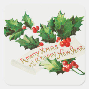 Merry christmas cherry holiday square sticker