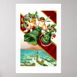Merry Christmas, cherubs and bells Poster