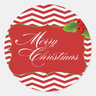 Merry Christmas Chevron Classic Round Sticker