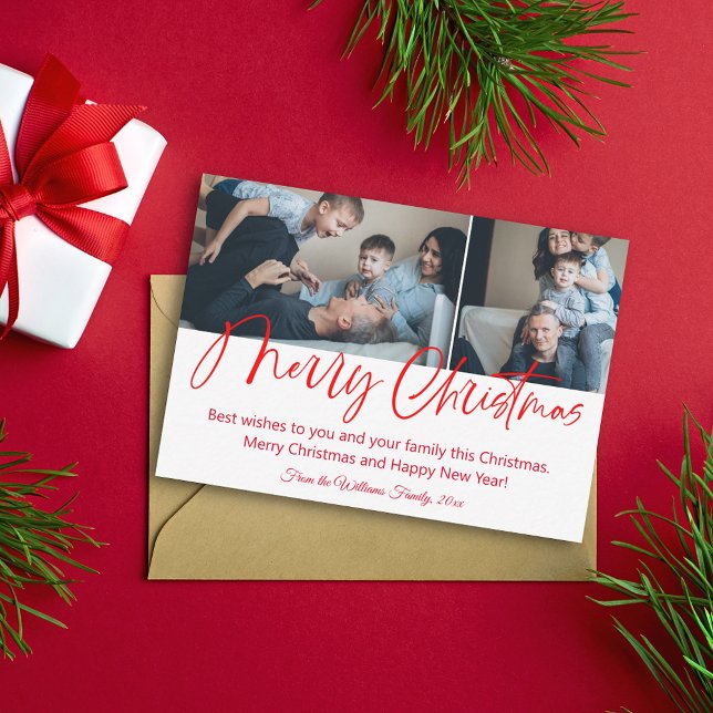 merry christmas chic calligraphy 2 photos collage  card (Creator Uploaded)