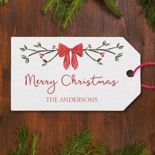 Merry Christmas Chic Coquette Red Bow Personalized Gift Tags