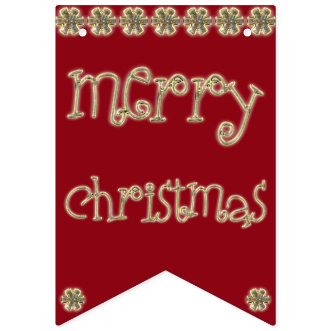 Merry Christmas Chic Gold Glitter Typography Red Bunting Flags (First Flag)