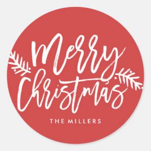 Merry Christmas Chic Hand Lettered Holiday Classic Round Sticker