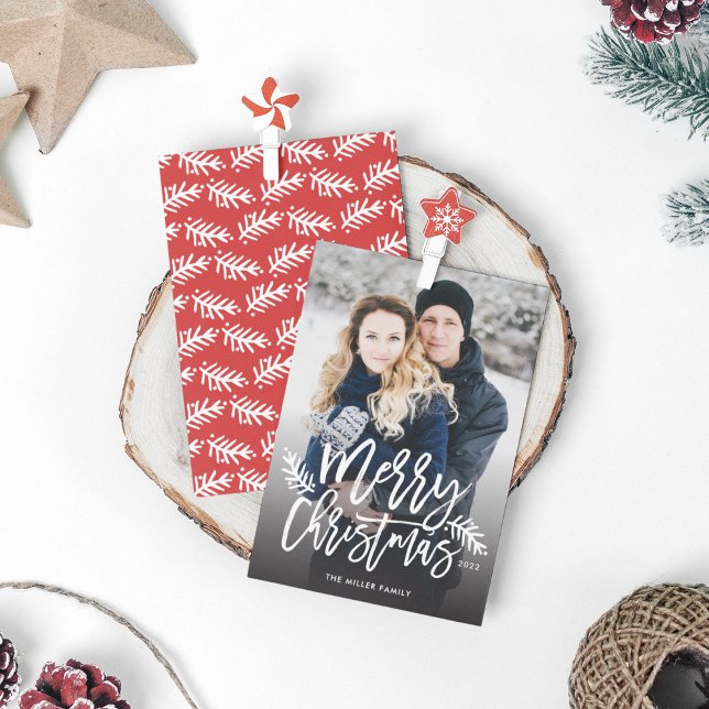 Merry Christmas Chic Hand Lettered Holiday Photo (Creator Uploaded)