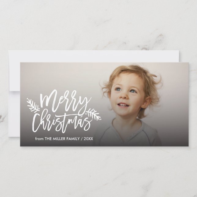 Merry Christmas Chic Hand Lettered Holiday Photo Card (Front)