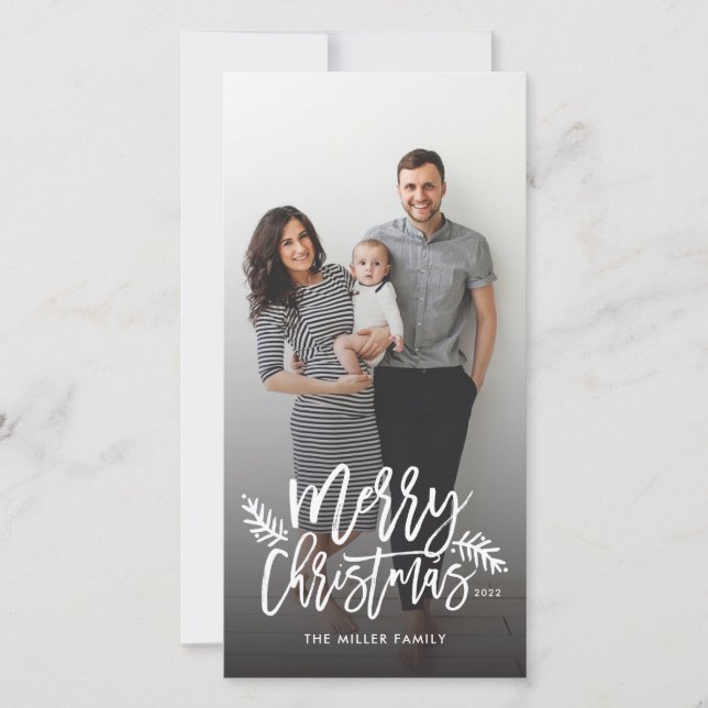Merry Christmas Chic Hand Lettered Holiday Photo Card (Front)