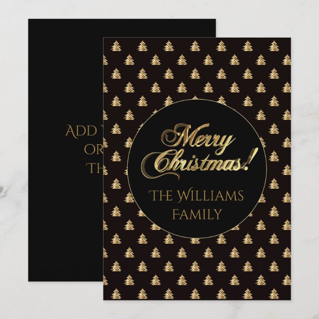 Merry Christmas Chic Script Faux Gold Foil Black Invitation (Front/Back)