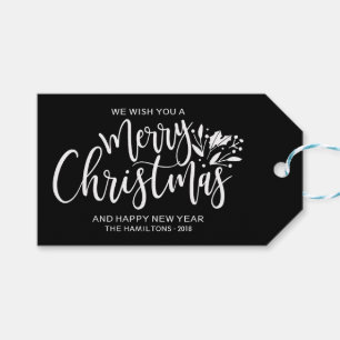 Merry Christmas Chic Script Lettered Black Gift Tags
