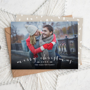 Merry Christmas Chic Script Overlay Photo Holiday Card
