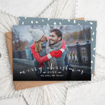 Merry Christmas Chic Script Overlay Photo Holiday Card<br><div class="desc">Affordable custom printed Christmas photo cards with simple templates for customization. This stylish design features a simple photo overlay design with "Merry Christmas" in a modern calligraphy script font. Personalize it with your photo, name, the year or other custom text. Reverse side has space for additional photos or text. Use...</div>