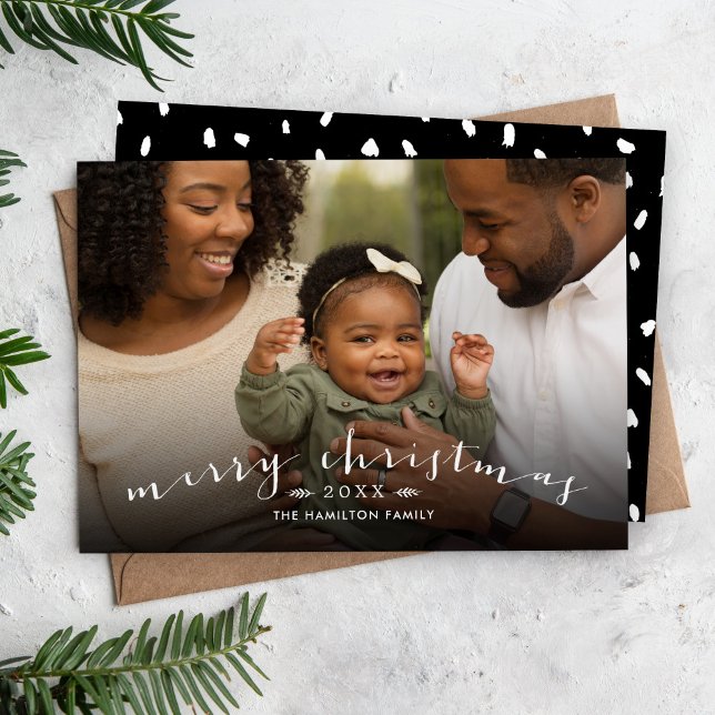 Merry Christmas Chic Script Overlay Photo Holiday Card (Creator Uploaded)