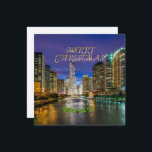 Merry Christmas, Chicago River at Sunset Holiday Card<br><div class="desc">Merry Christmas,  Chicago River at sunset,  decorative holly.</div>