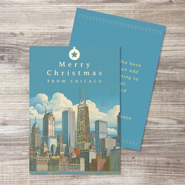 Merry Christmas Chicago Skyline Holiday Foil Card (Merry Christmas Chicago Skyline Holiday Foil Card (front and back))