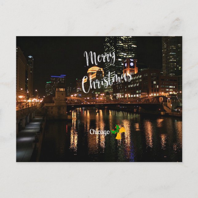 Merry Christmas - Chicago Skyline Holiday Postcard (Front)