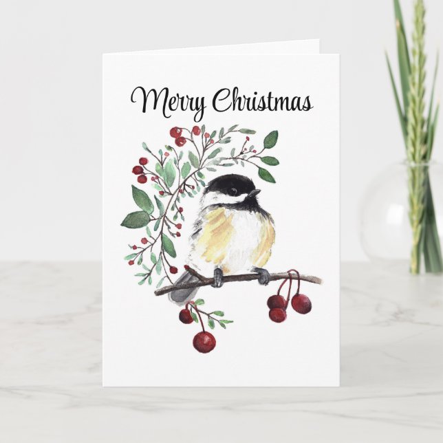 Merry Christmas Chickadee Holiday Card (Front)