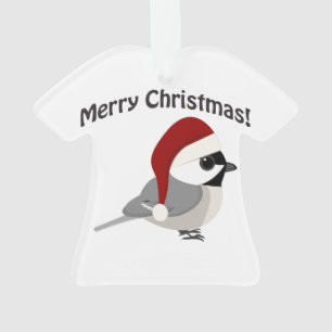 Merry Christmas Chickadee Wearing Santa Hat Ornament