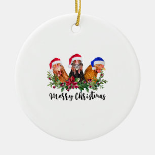 Merry Christmas Chicken Ceramic Ornament