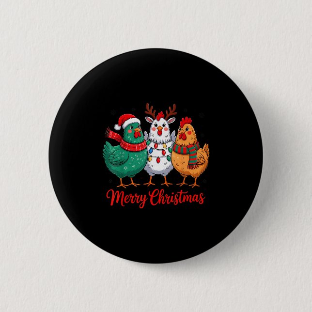 Merry Christmas Chicken Farmer Animal Santa Hat Xm 2 Inch Round Button (Front)