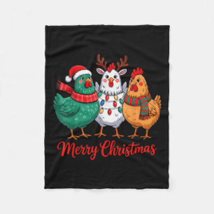Merry Christmas Chicken Farmer Animal Santa Hat Xm Fleece Blanket